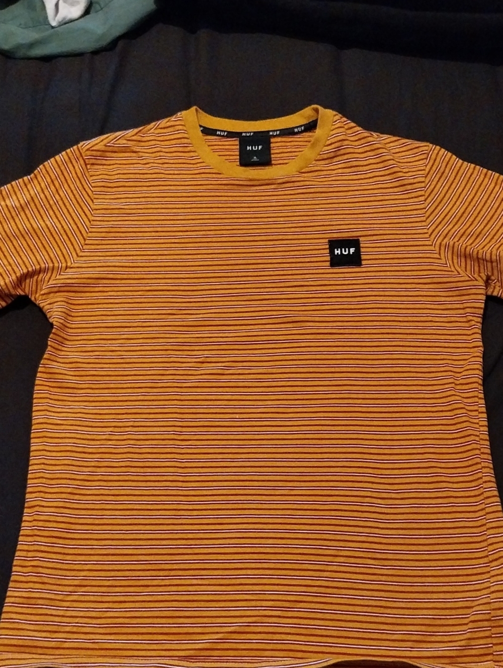 HUF Men's Mustard Yellow Multi-Stripe Crewneck Tee